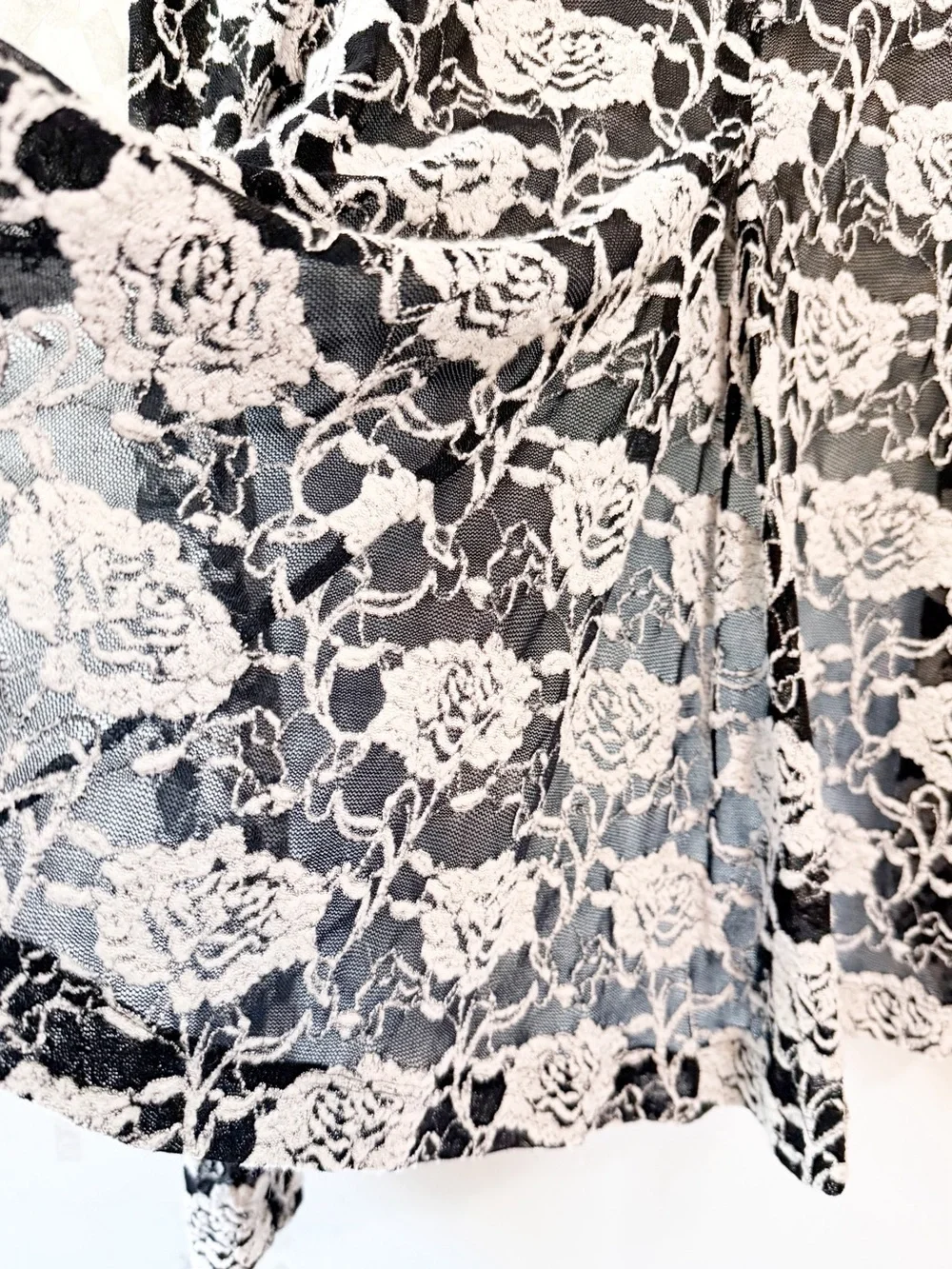 Frenchi Lace Floral Open Front Cardigan Black White Size XS
